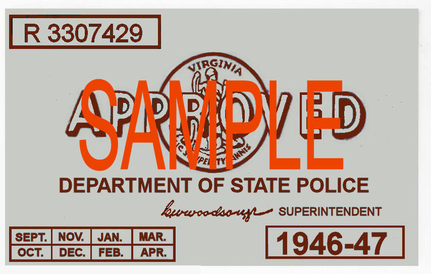 Modal Additional Images for 1946-47 Virginia INSPECTION STICKER